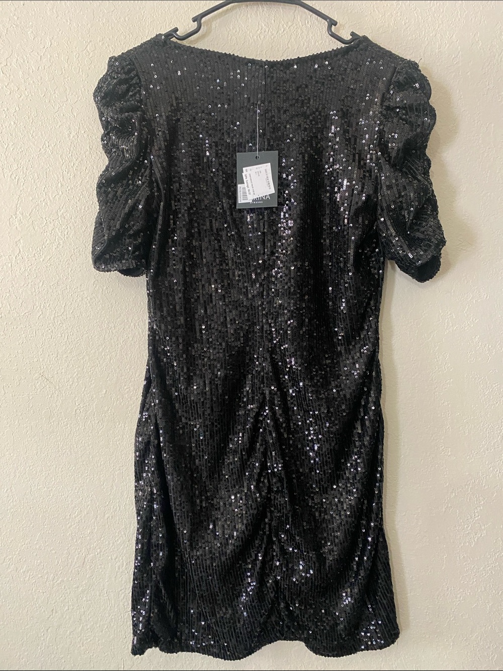 MARINA Black Ribbed Sparkling Sequin Mini Dress - Picture 9 of 11
